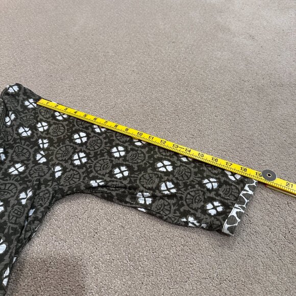 Lucky Brand Top 3/4 Sleeve Boho Peasant V-neck Olive Green White Block Print 2X - Picture 8 of 12